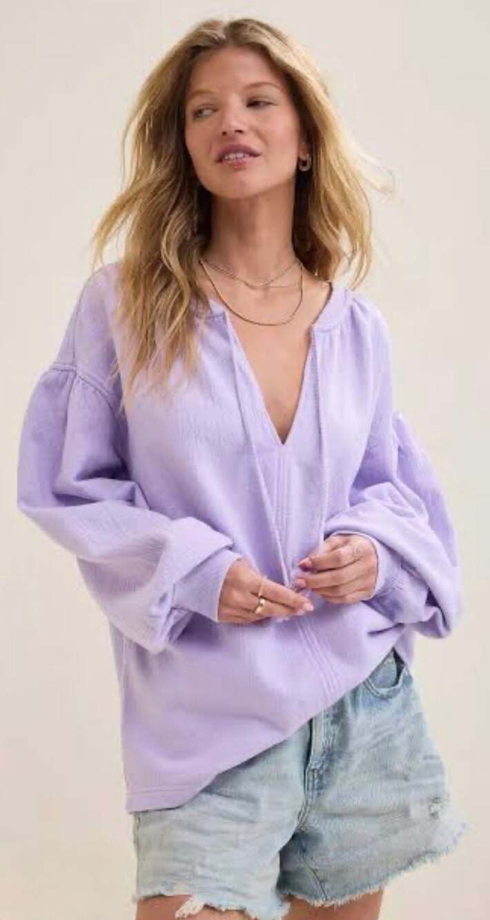 Aerie Lavender Purple V-Neck Tie Front Long Sleeve Blouse Top